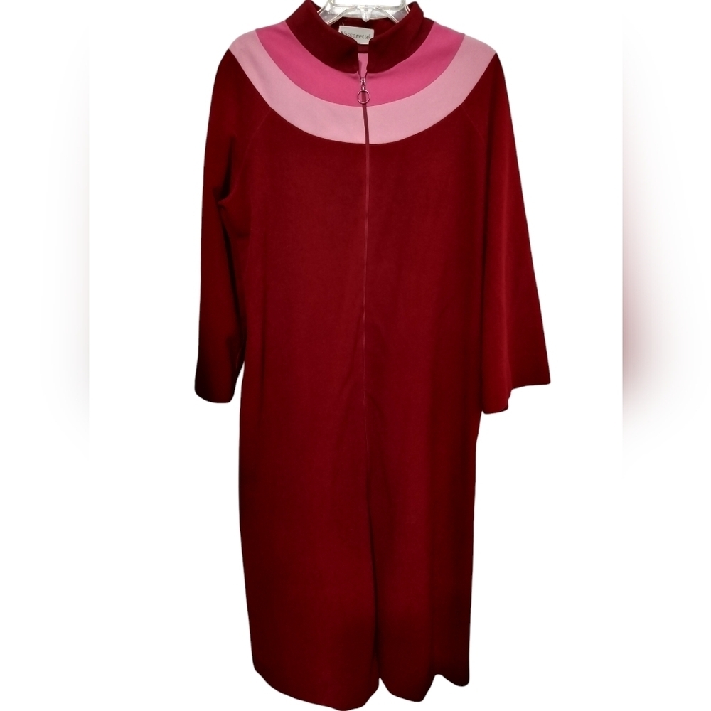2908) Vintage Vassarette Red Pink Grannycore Zip Front Robe Medium?